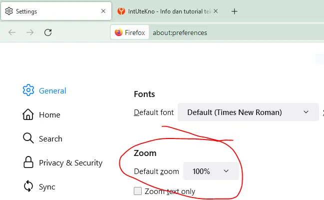 Mengatur Tingkat Zoom Default Firefox
