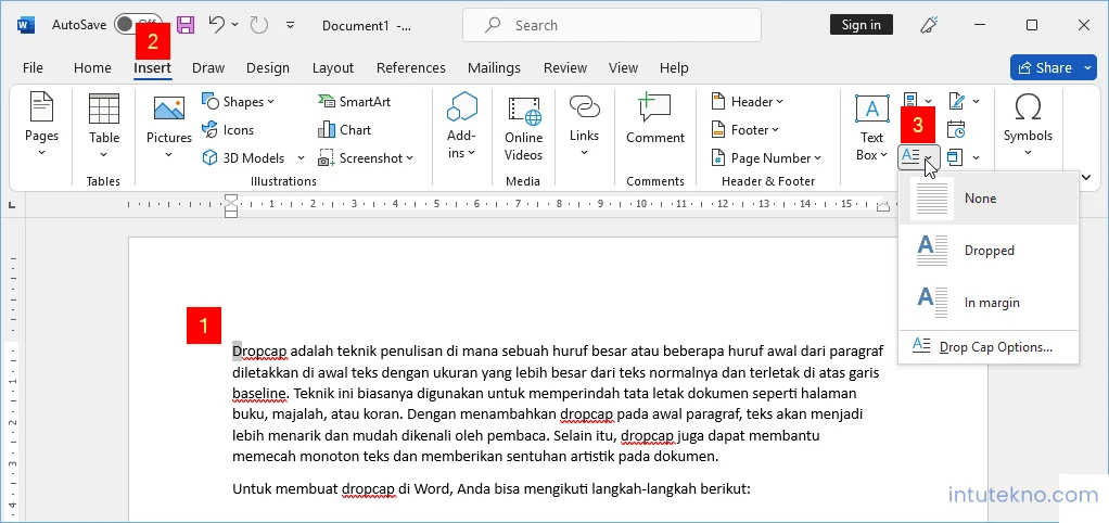 cara membuat dropcap di word
