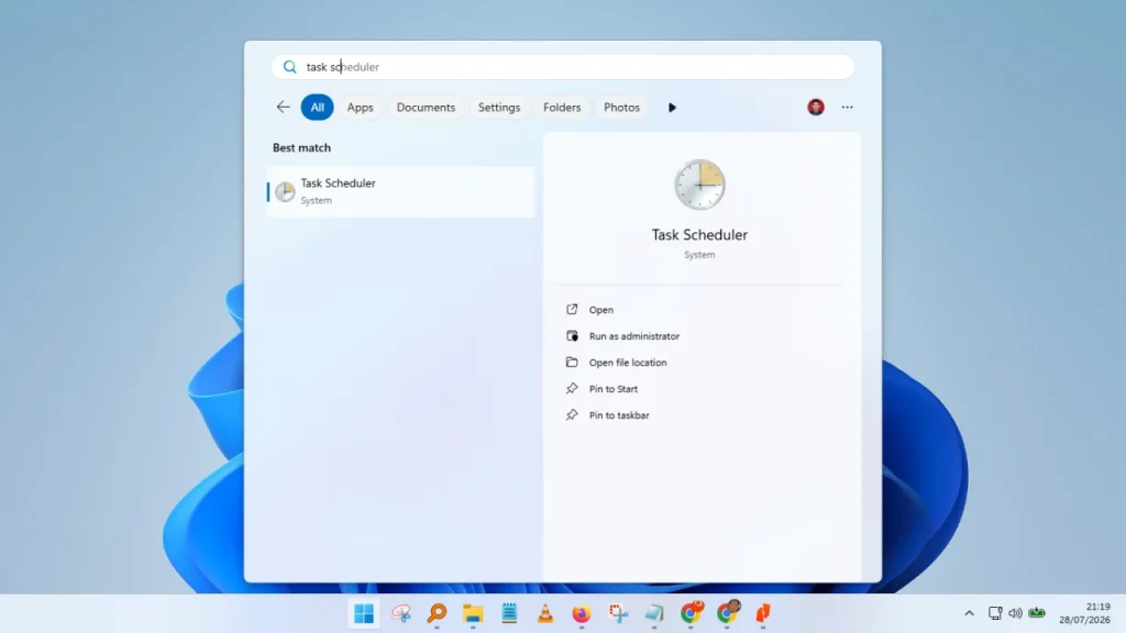 tampilan antarmuka Task Scheduler Windows