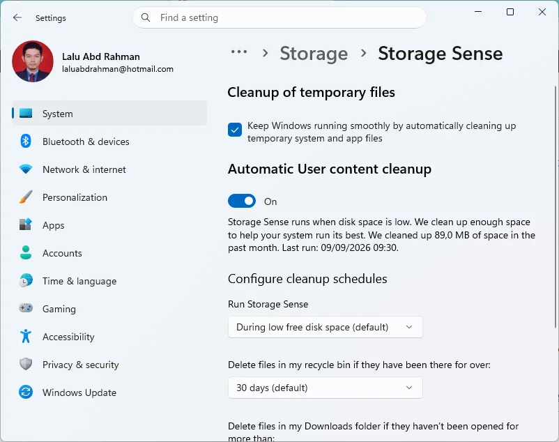 pengaturan Settings System Storage cara mempercepat Windows 11 yang lambat