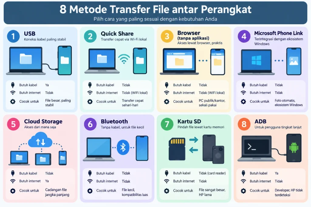8 Metode transfer file android ke pc